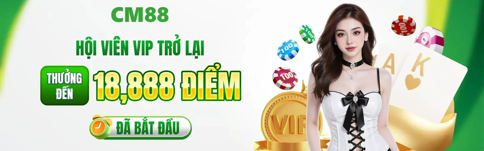 Phiên bản 16: Hội viên VIP trở lại CM88 đúng thời gian ưu đãi sẽ đủ điều kiện nhận phần thưởng giá trị lên đến 18,888 điểm theo thể lệ của chương trình.